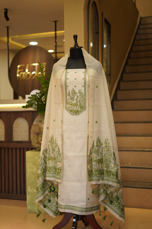 Cream Jamdani Chanderi Suit
