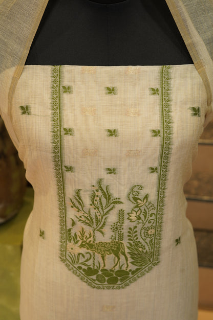 Cream Jamdani Chanderi Suit