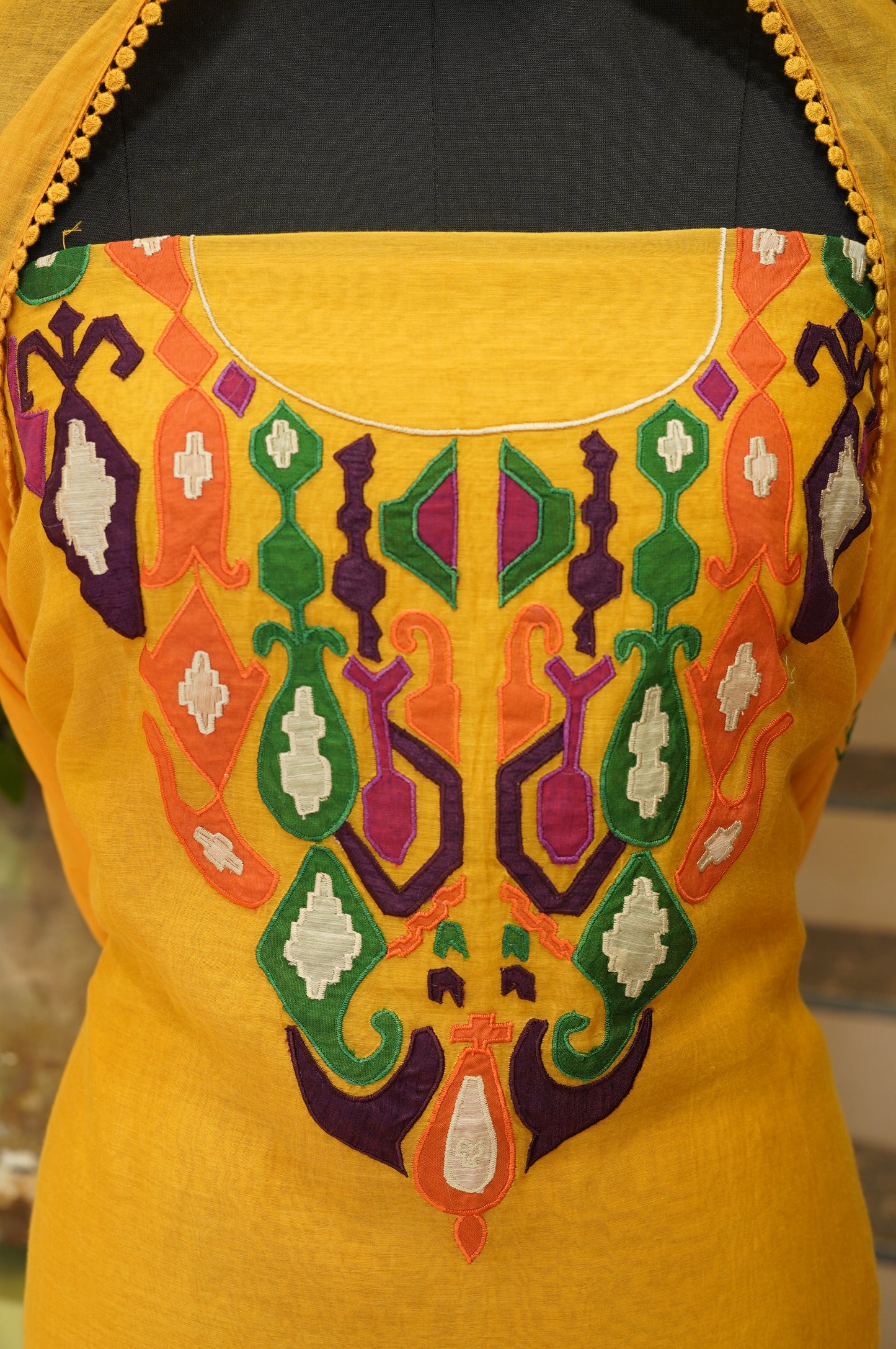 Yellow Mul Chanderi Suit with Applique Work