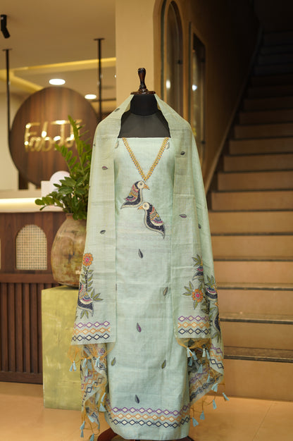 Green Jamdani Chanderi Suit with Handwork