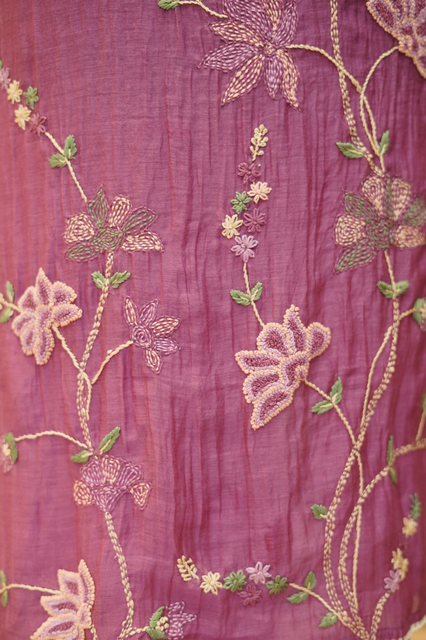 Wine Mul Chanderi Suit with Hand Embroidery
