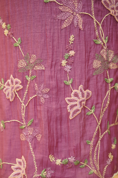 Wine Mul Chanderi Suit with Hand Embroidery