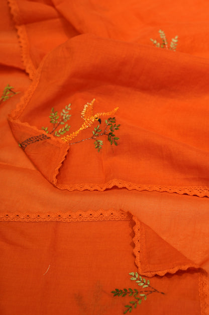 Orange Mul Chanderi Suit with Hand Katha Embroidery