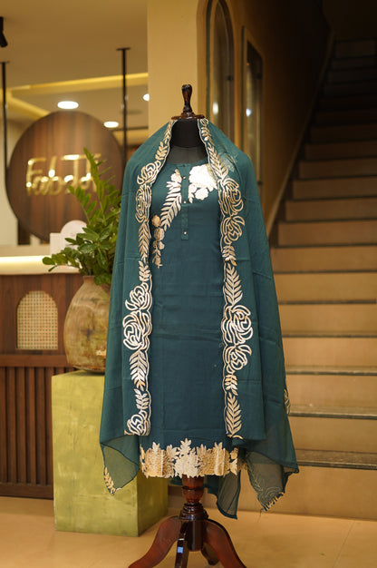 Blue Chanderi Suit with Foil Applique