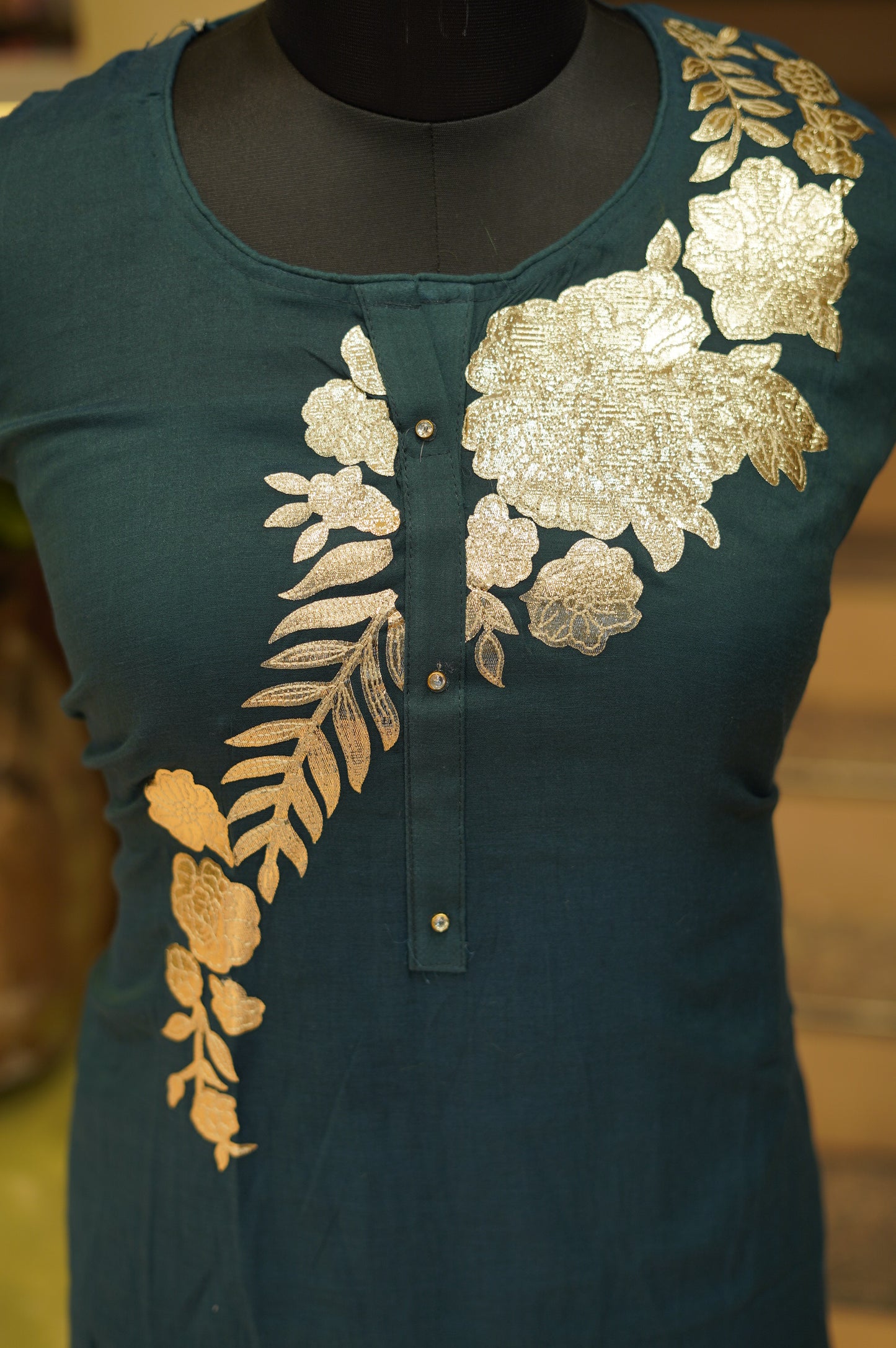 Blue Chanderi Suit with Foil Applique