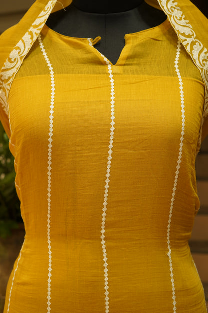 Mustard Mul Chanderi Suit with Applique Work