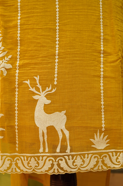 Mustard Mul Chanderi Suit with Applique Work
