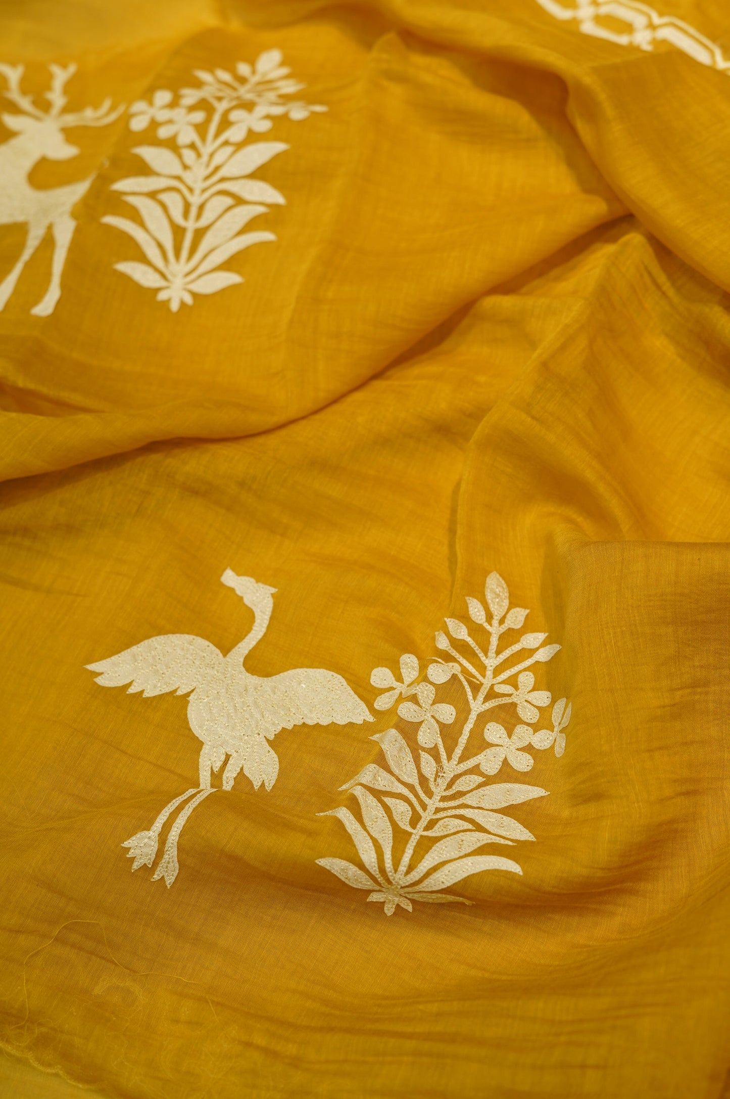 Mustard Mul Chanderi Suit with Applique Work