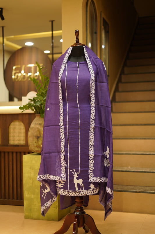 Blue Mul Chanderi Suit with Applique Work
