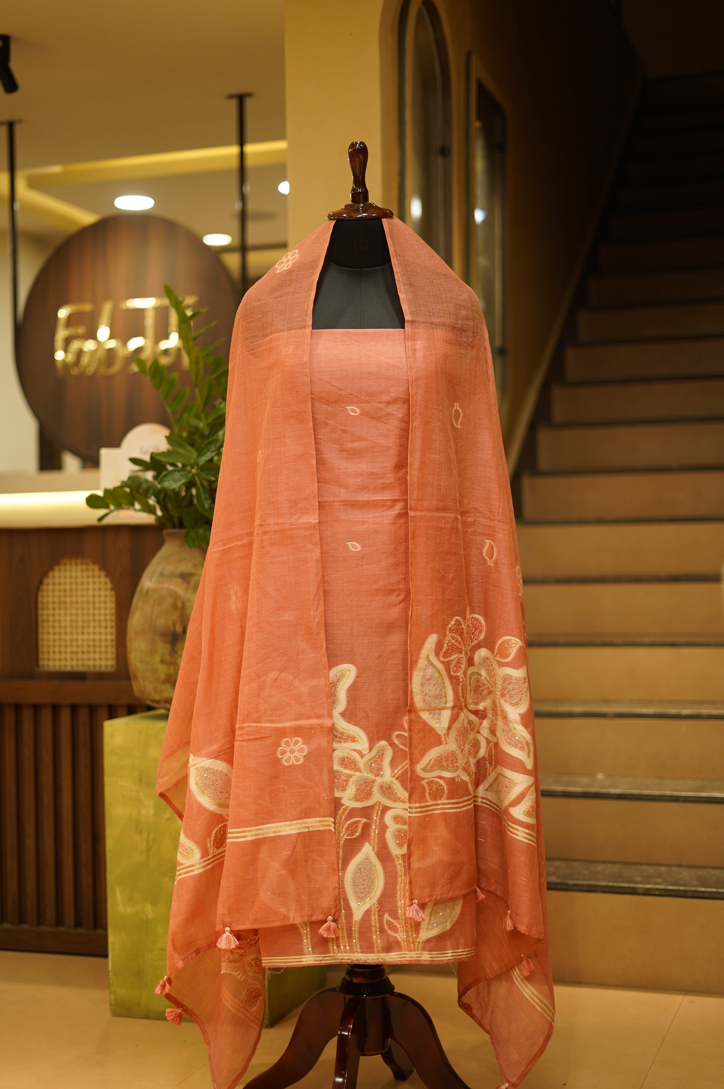 Pink Jamdani Chanderi Suit with Embroidery