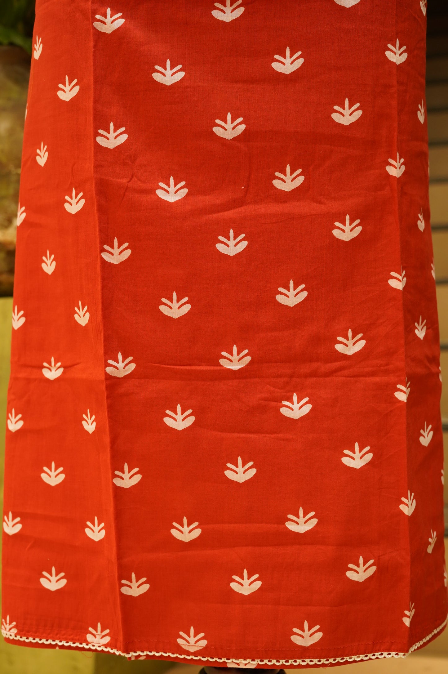 Red Cotton Printed Suit with Hand Work