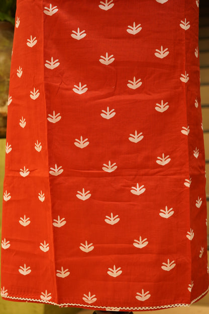 Red Cotton Printed Suit with Hand Work