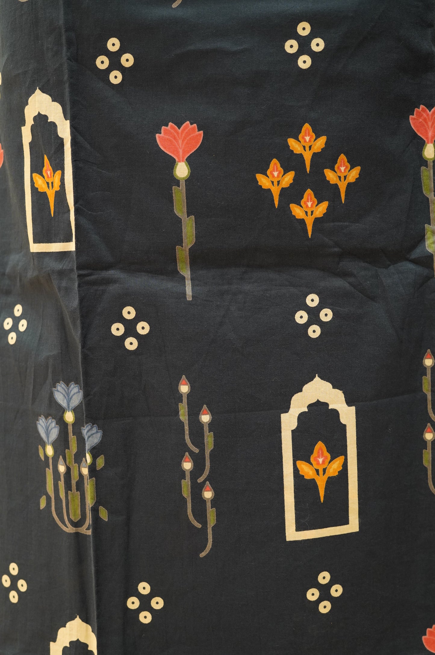 Blue Printed Cotton Suit with Mirror Work