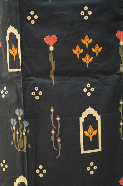 Blue Printed Cotton Suit with Mirror Work