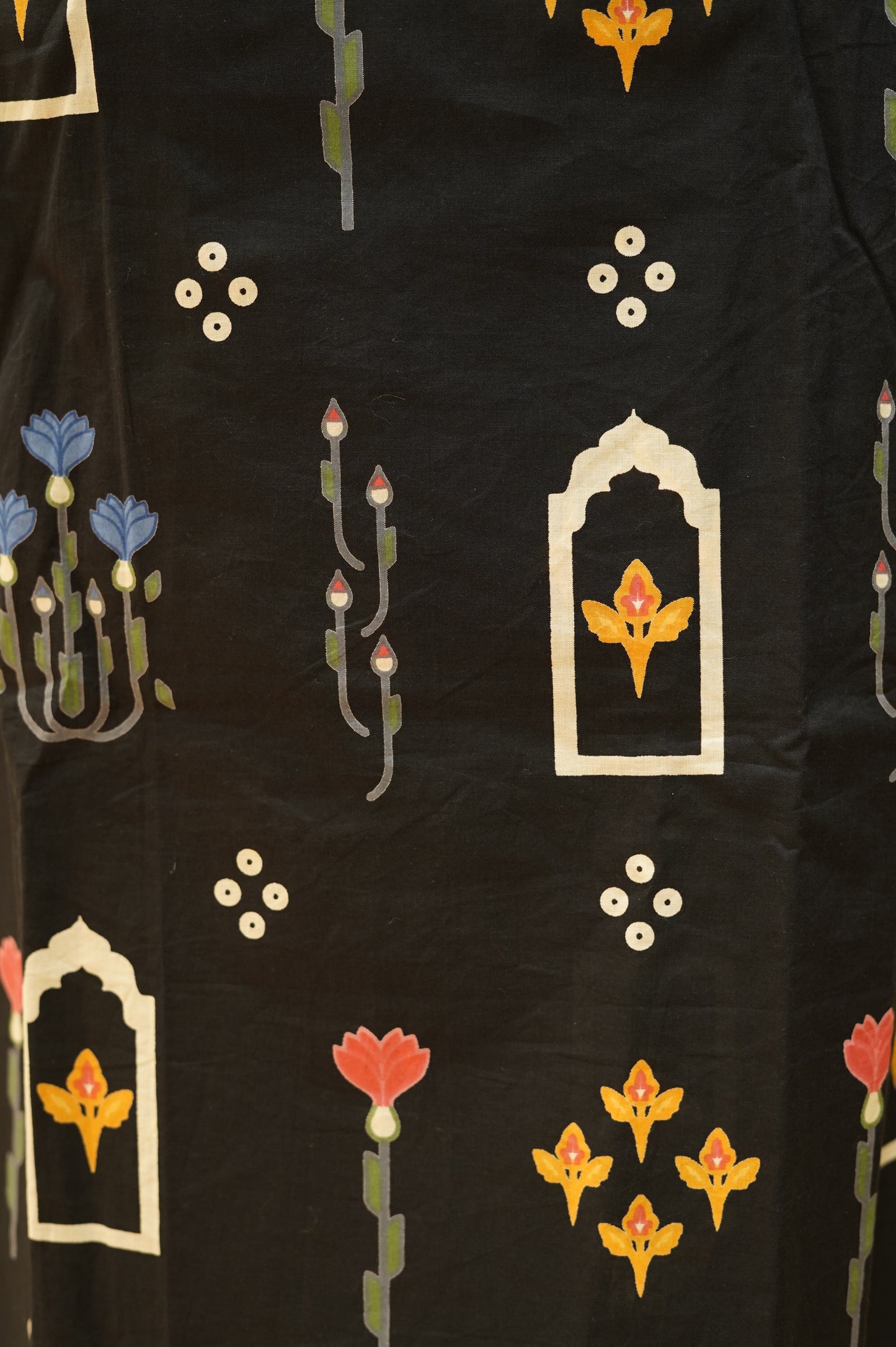 Black Cotton Printed Suit with Mirror Work