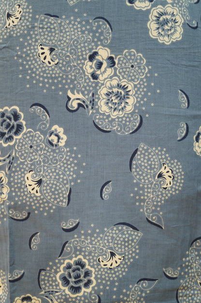 Blue Printed Cotton Suit with Handwork