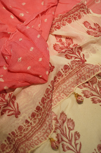 Pink Cotton Printed Suit with Handwork