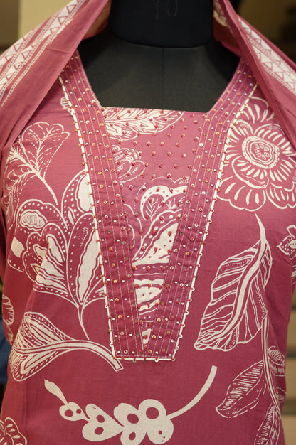 Pink Cotton Printed Suit