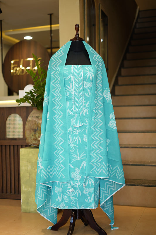 Turquoise Printed Cotton Suit