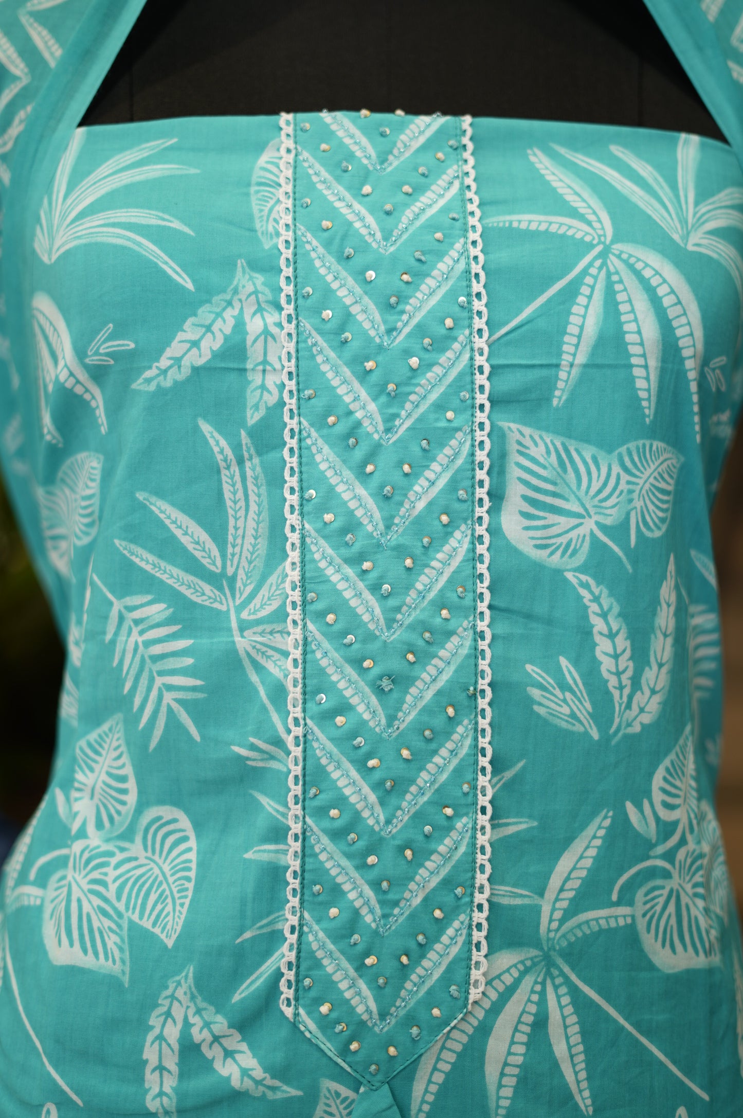 Turquoise Printed Cotton Suit