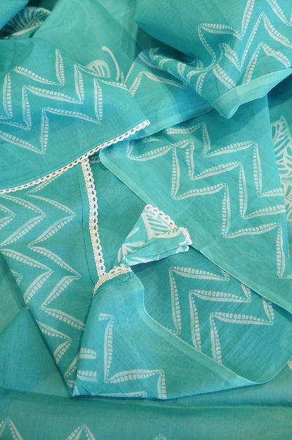 Turquoise Printed Cotton Suit