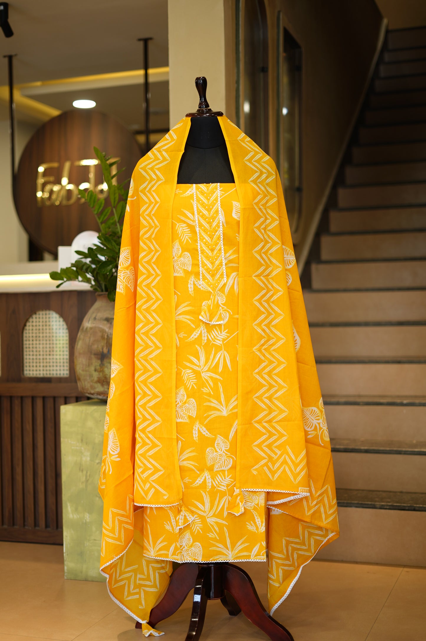 Yellow Printed Cotton Suit