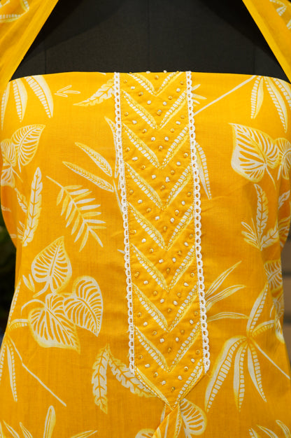 Yellow Printed Cotton Suit