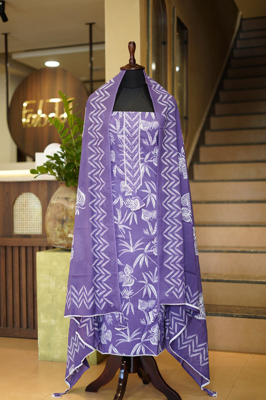 Purple Cotton Printed Suit