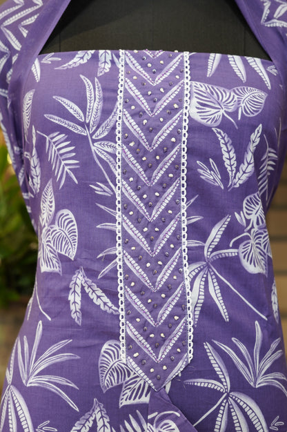 Purple Cotton Printed Suit