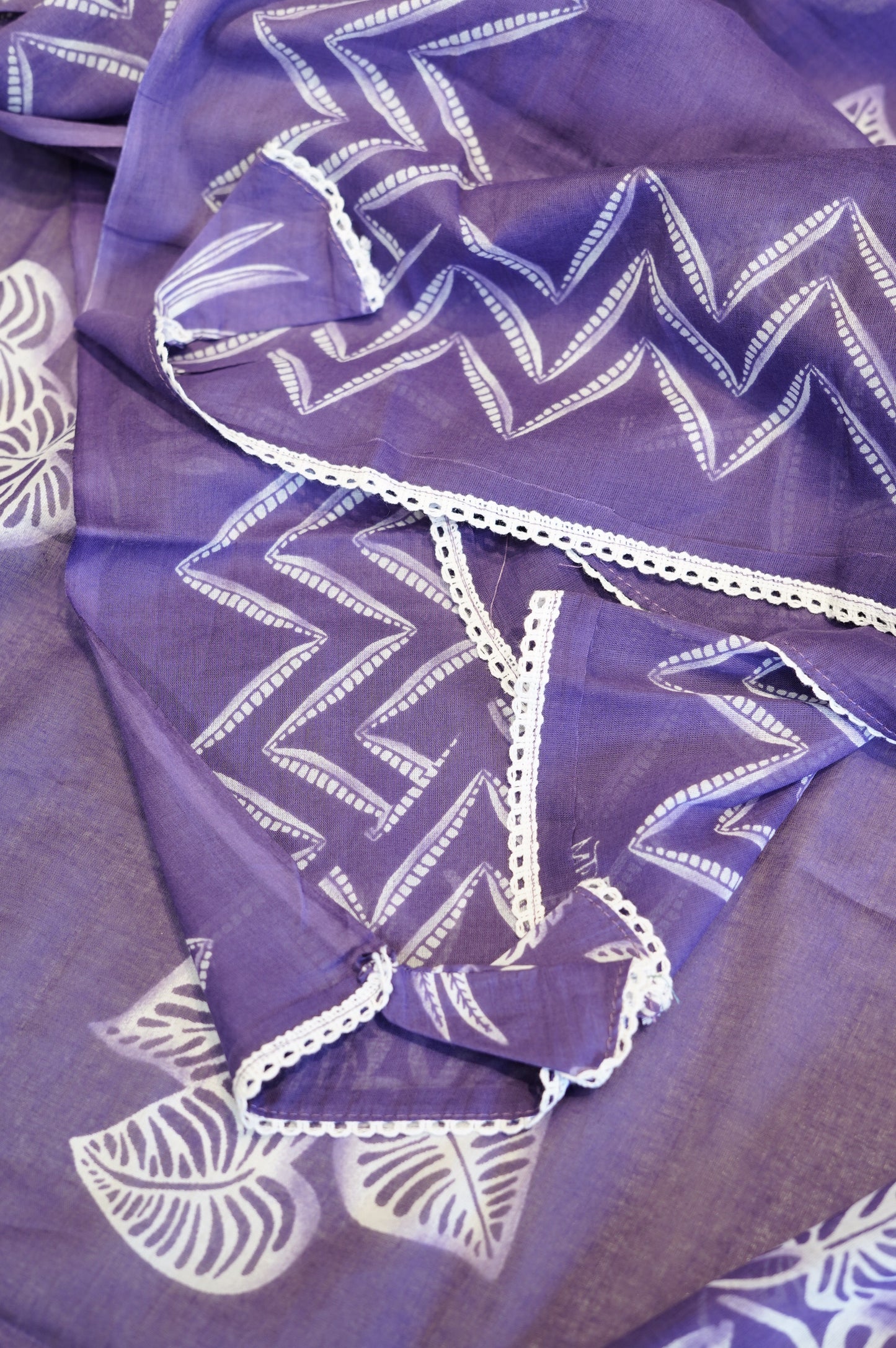 Purple Cotton Printed Suit