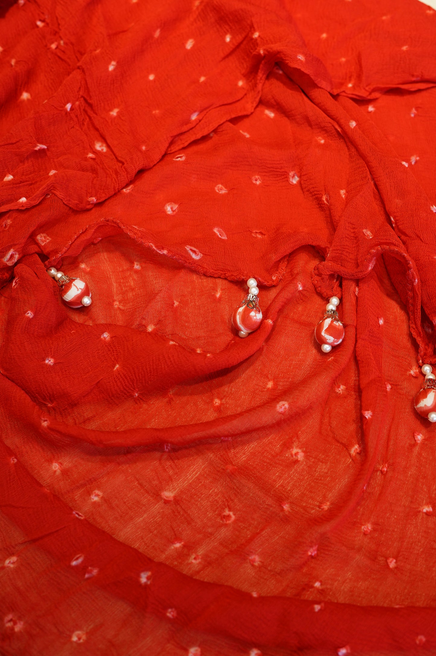 Red Cotton Leheriya Suit with Mirror Work