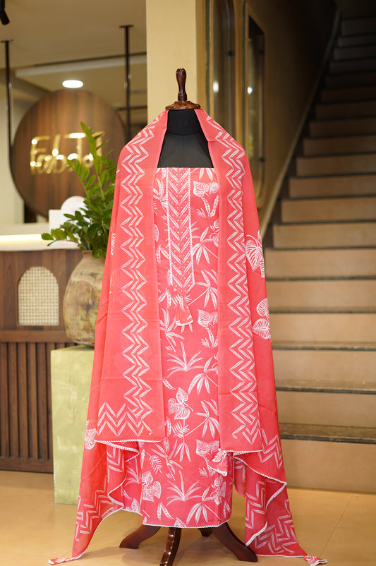 Pink Cotton Printed Suit