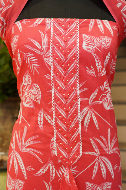 Pink Cotton Printed Suit