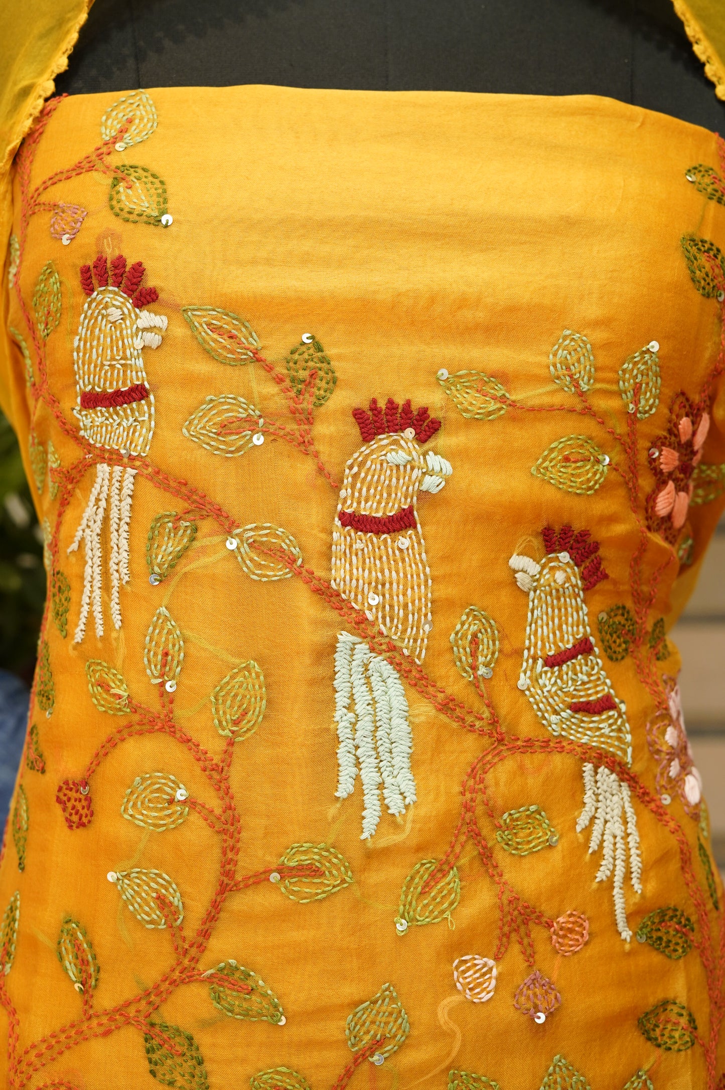 Mustard Silk Organza Suit with Hand Embroidery
