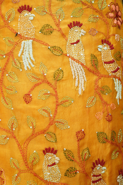 Mustard Silk Organza Suit with Hand Embroidery