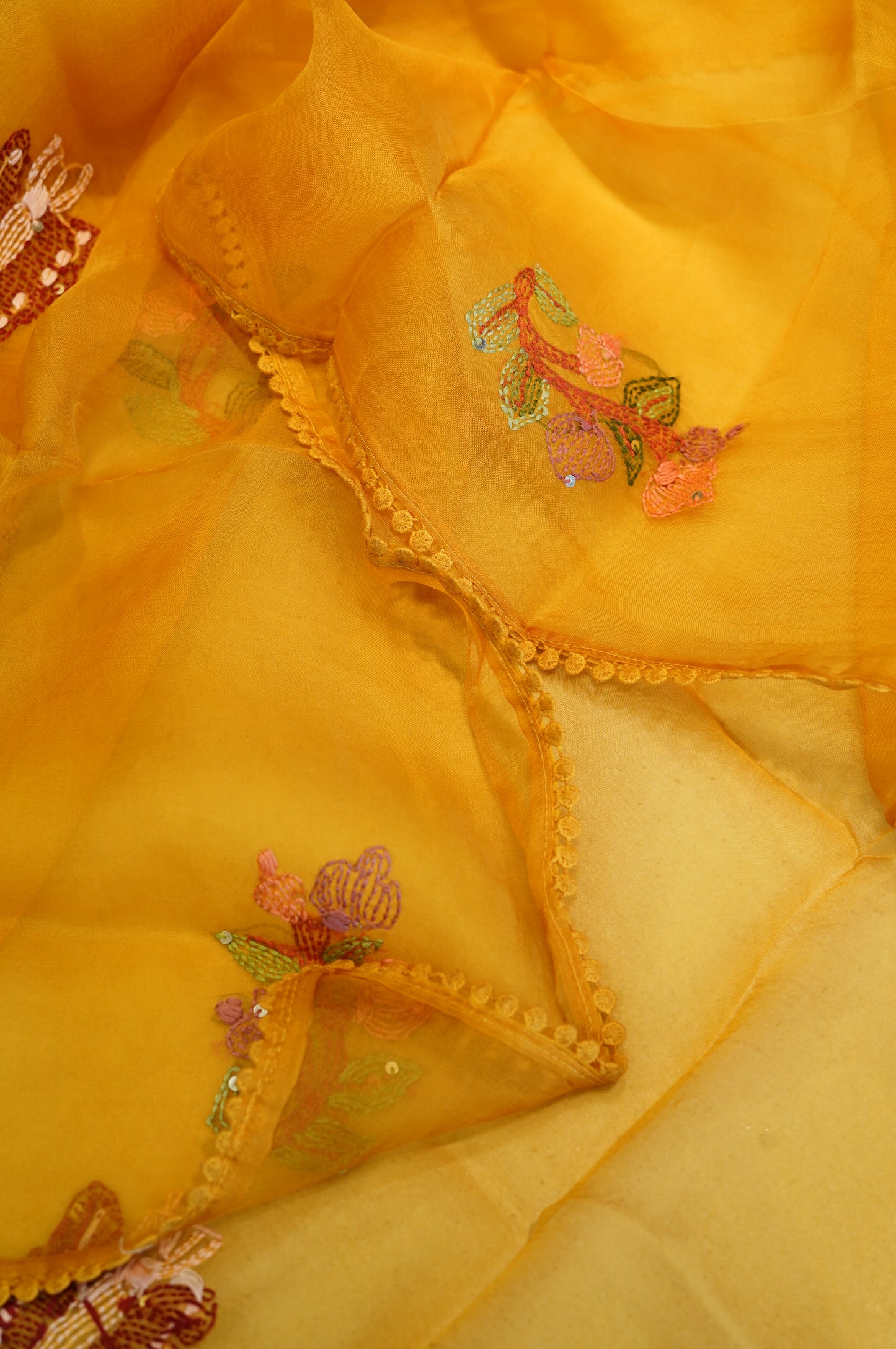 Mustard Silk Organza Suit with Hand Embroidery