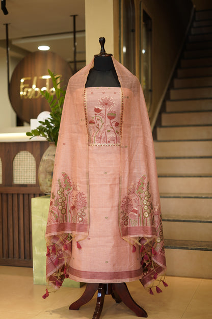 Pink Jamdani Chanderi Suit
