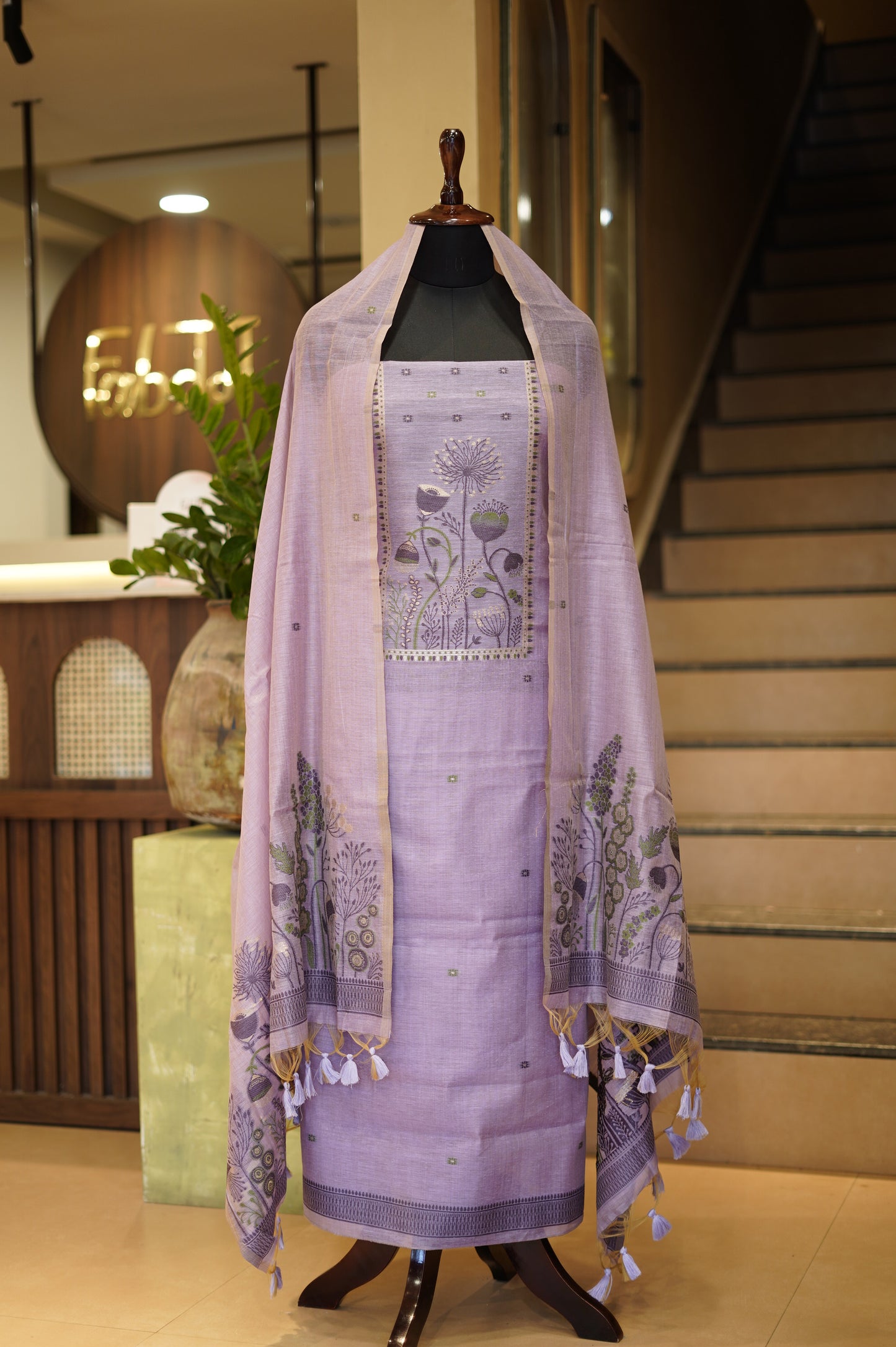 Purple Jamdani Chanderi Suit