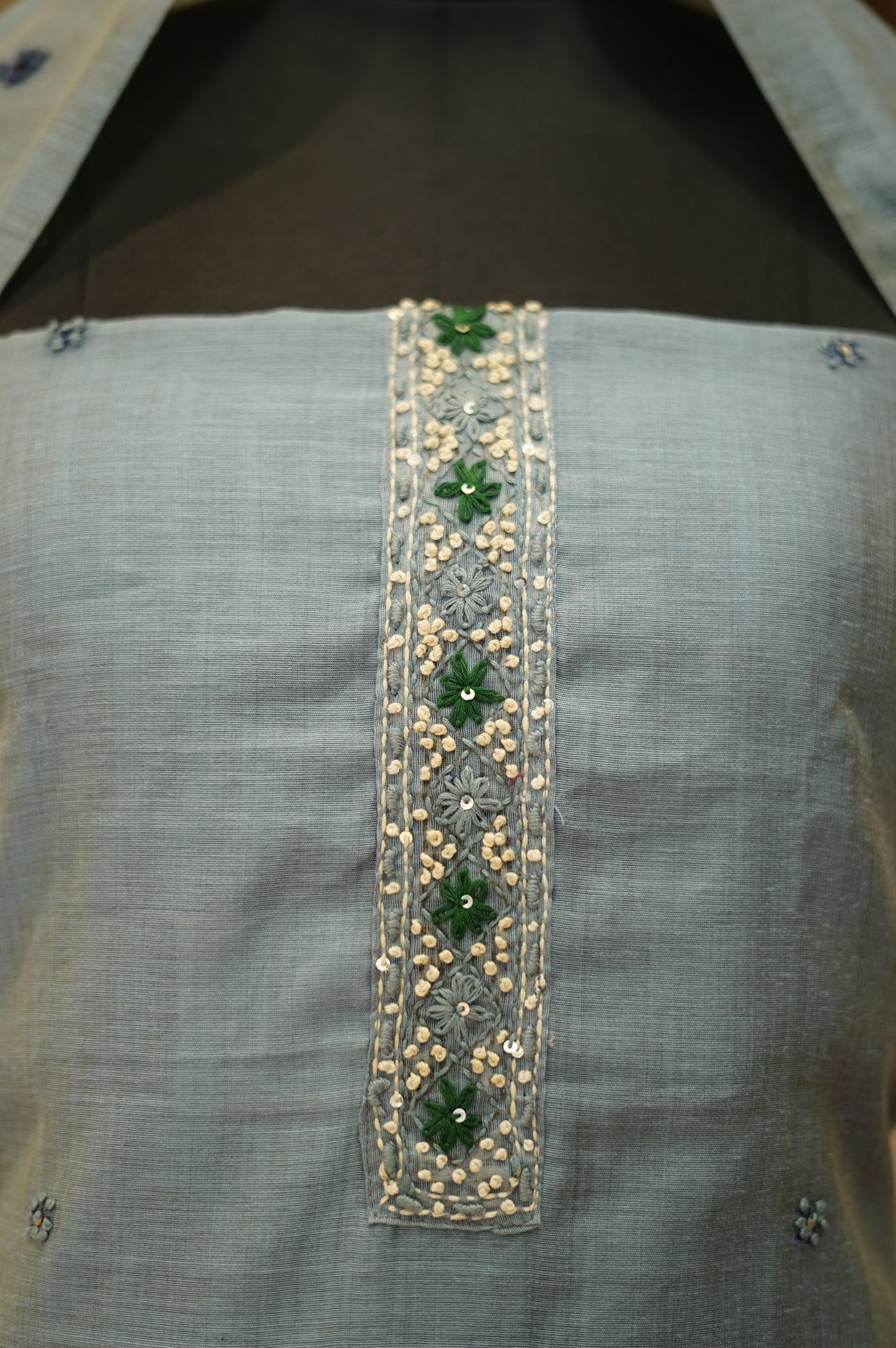 Grey Chanderi Jamdani Suit with Hand Embroidery