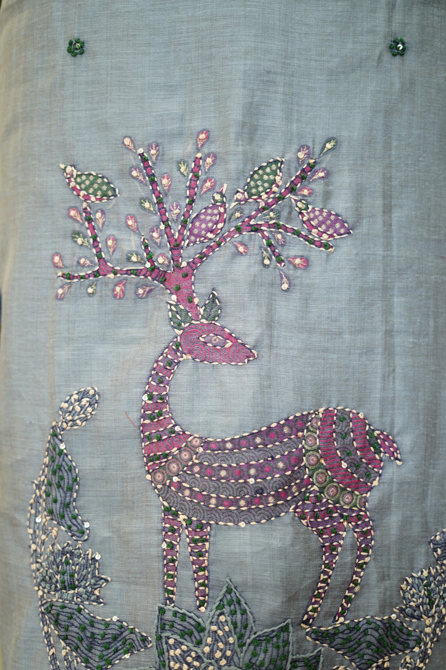 Grey Chanderi Jamdani Suit with Hand Embroidery