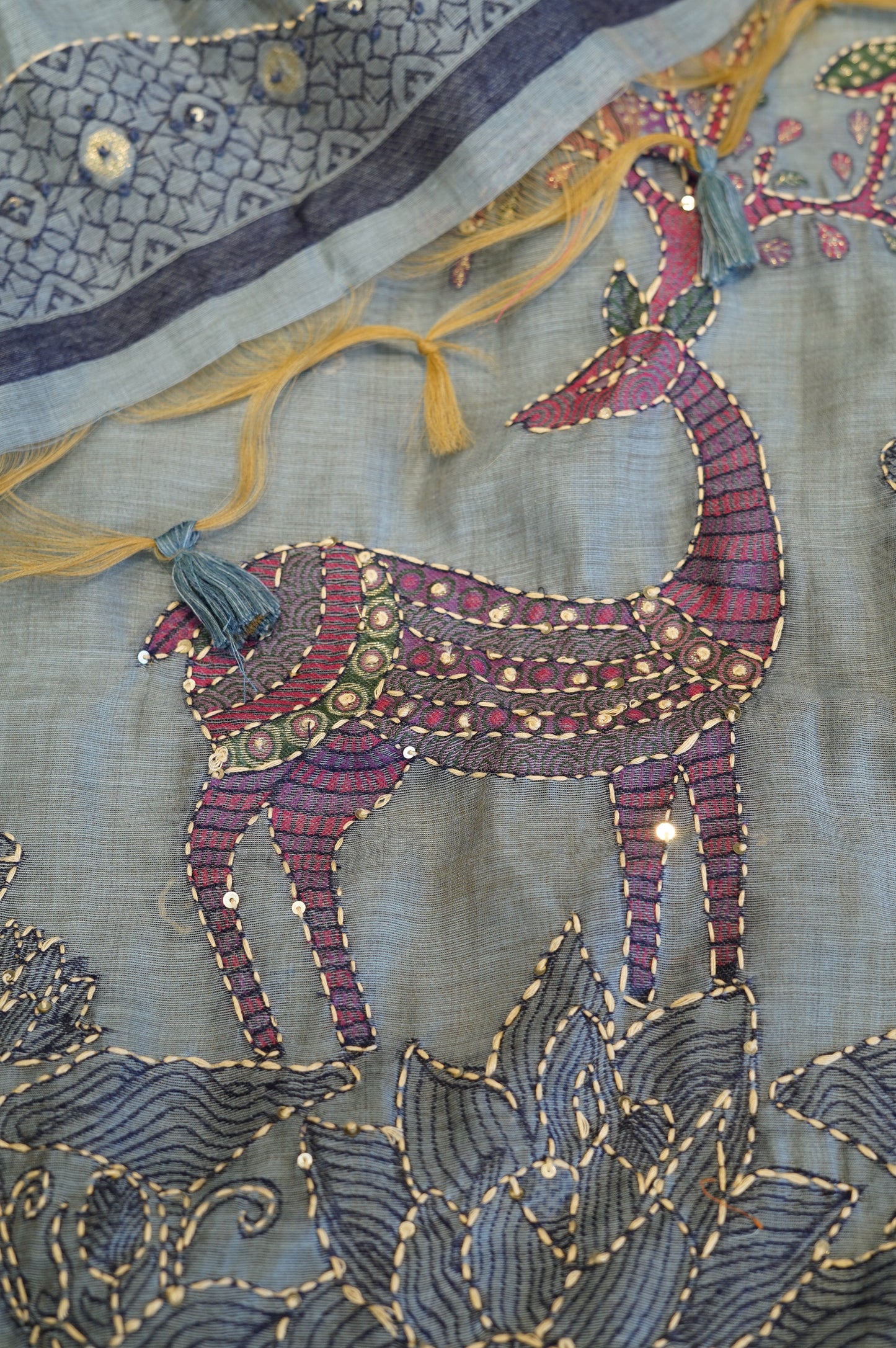 Grey Chanderi Jamdani Suit with Hand Embroidery