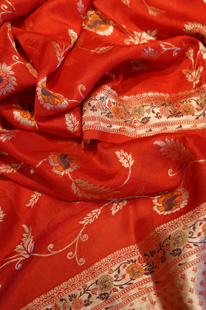 Mehroonish Red Banarasi Dola Silk Suit with Handwork