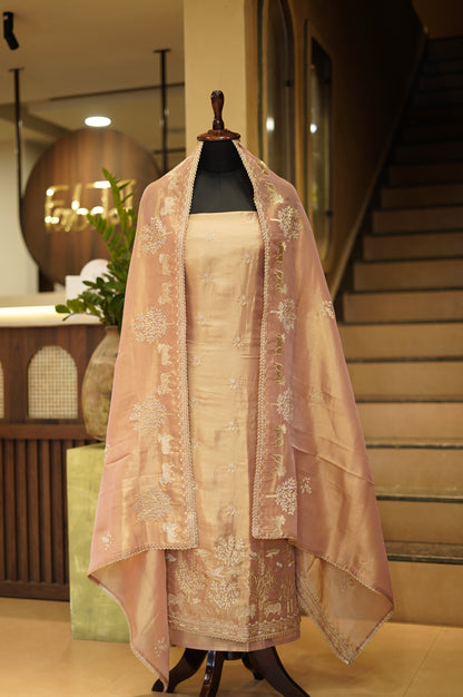 Dusty Brown Tissue Embroidered Suit