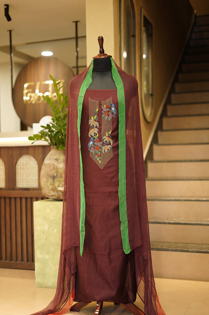Mehroon Chanderi Suit with Handwork