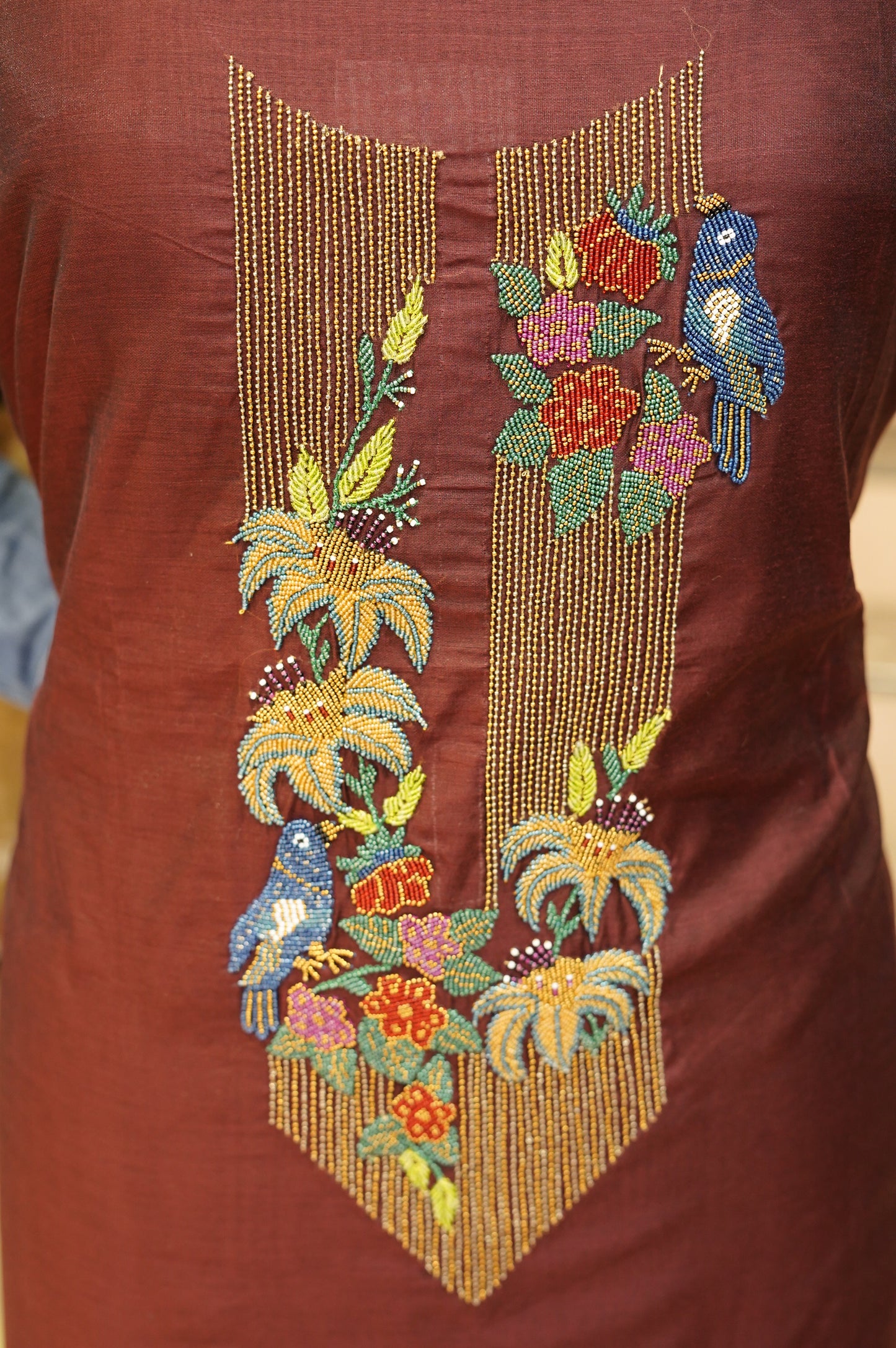 Mehroon Chanderi Suit with Handwork