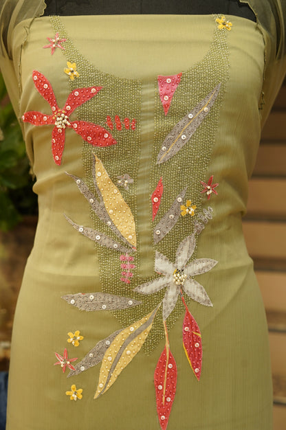 Green Crush Organza Suit with Handwork