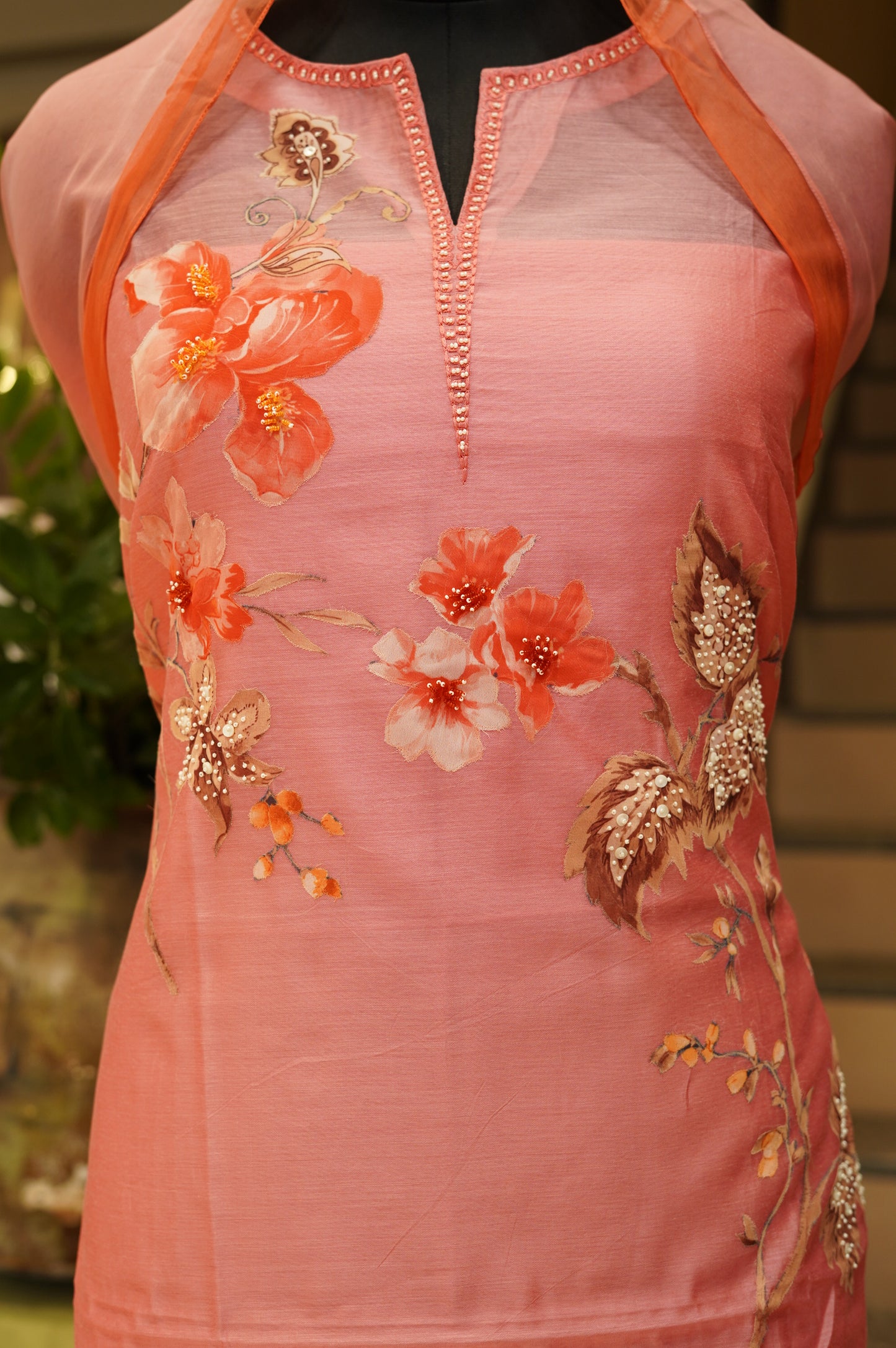 Pink Chanderi Suit with Applique and Handwork