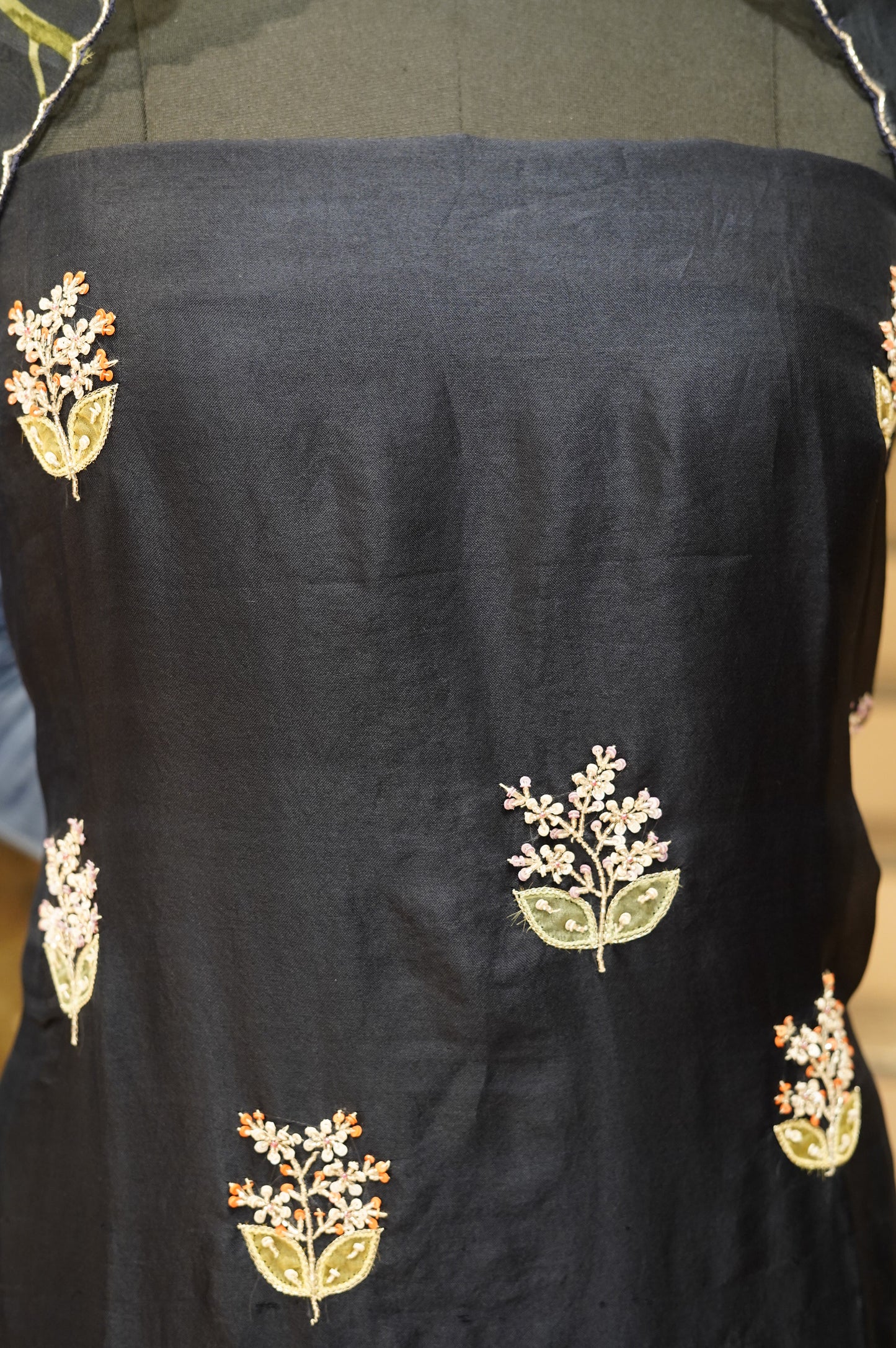 Dark Blue Silk Organza Suit with Handwork