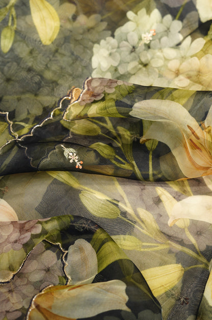 Dark Blue Silk Organza Suit with Handwork