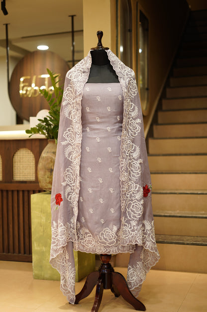 Lavender Organza Suit with Embroidery